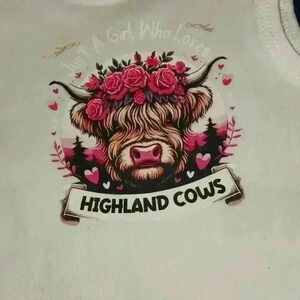 NWOT - Handmade White New Born Bodysuit - Just A Girl Who Loves Highland Cows